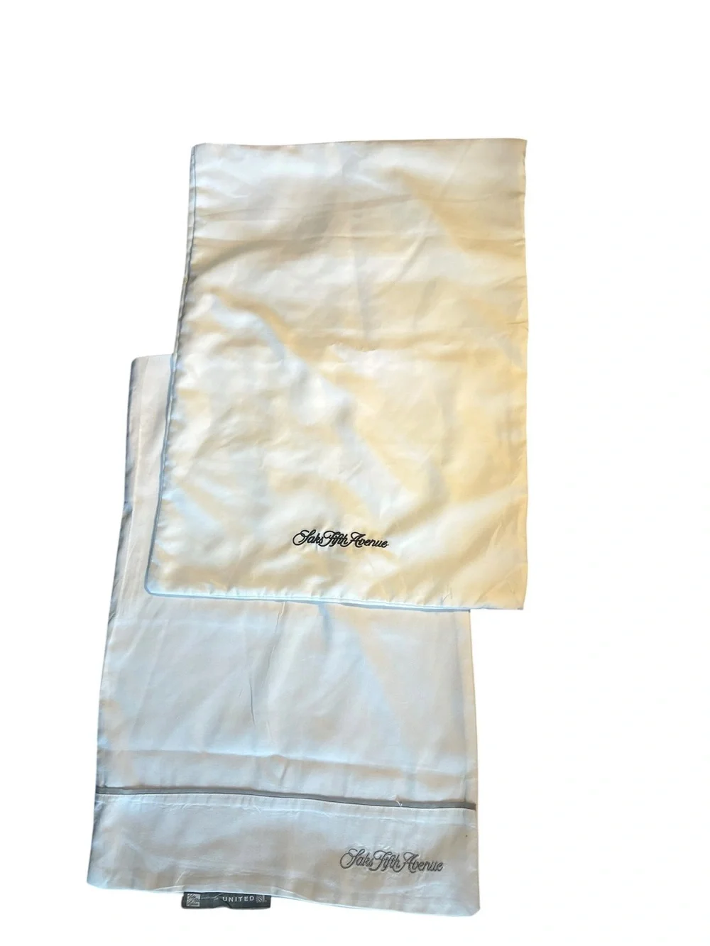 Saks Fifth Avenue White Embroidered Pillowcases by United Airlines